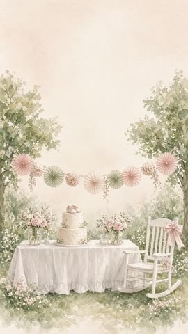 Invitación con fondo animado Mesa en el jardín: La guirnalda se mece y la mecedora se balancea.