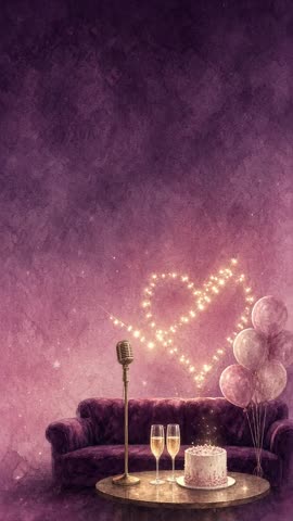 Invitación con fondo animado Noche de karaoke: El corazón de luces titila junto al micrófono.