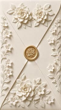 Sobre Gardenias y oro: Gardenias en relieve sobre marfil con sello dorado; forro arena.