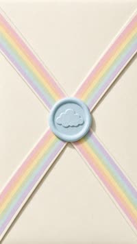 Sobre Arcoíris pastel: Sello azul con nube; salen destellos arcoíris.