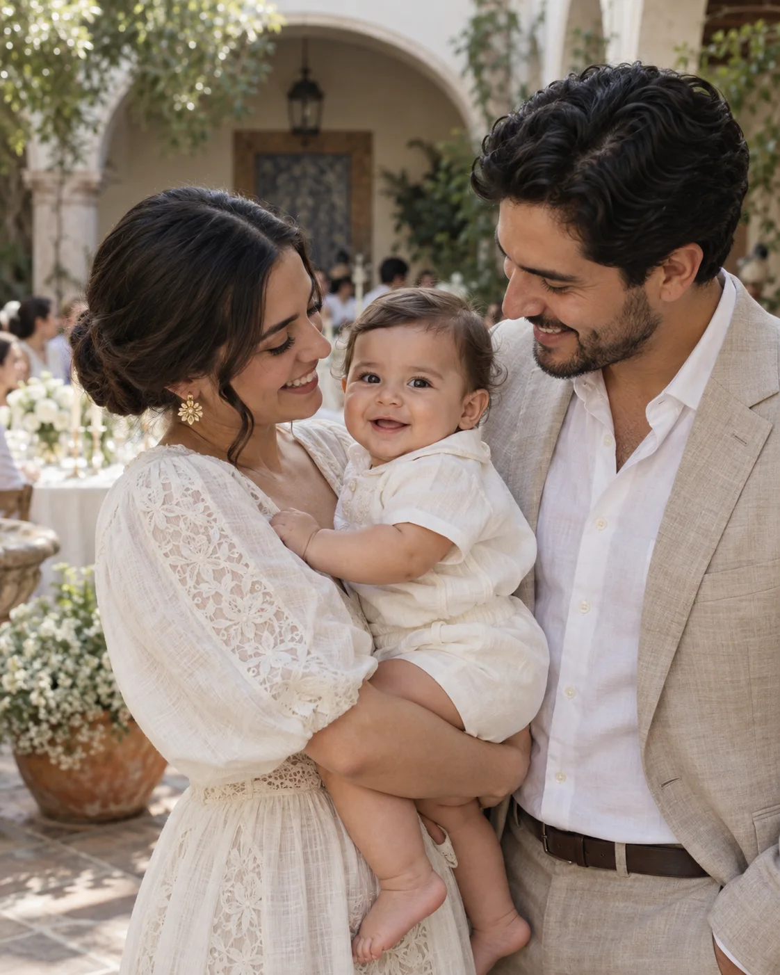 Un bebé celebra acompañado por su mamá y su papá