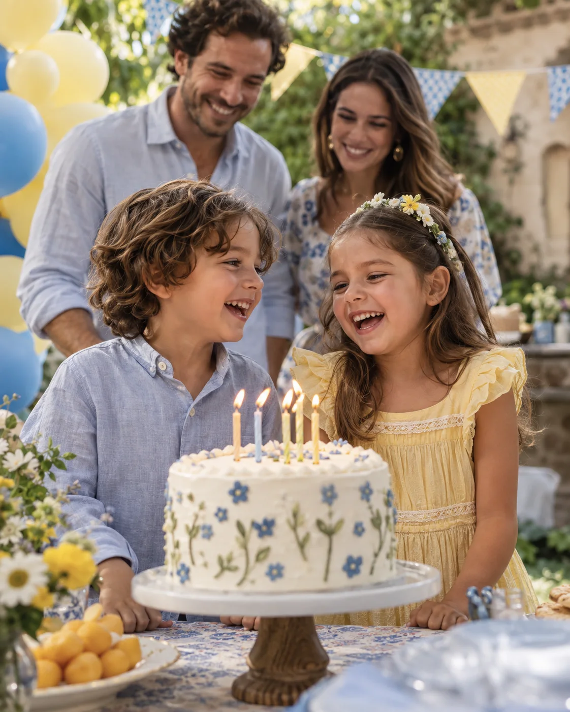 Niños celebrando un cumpleaños con su familia