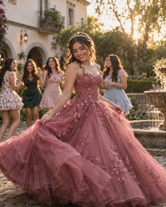 Quinceañera disfrutando su fiesta con amigas